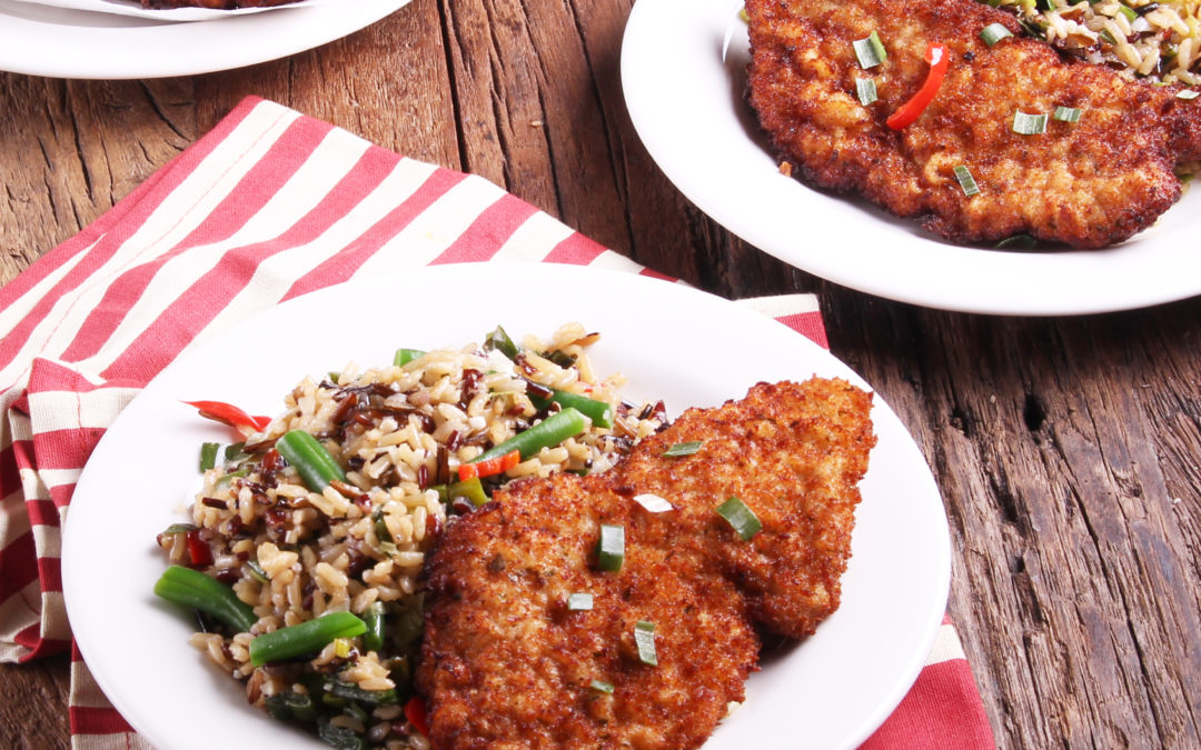 Schnitzel With Buttered Wild Rice And Green Beans