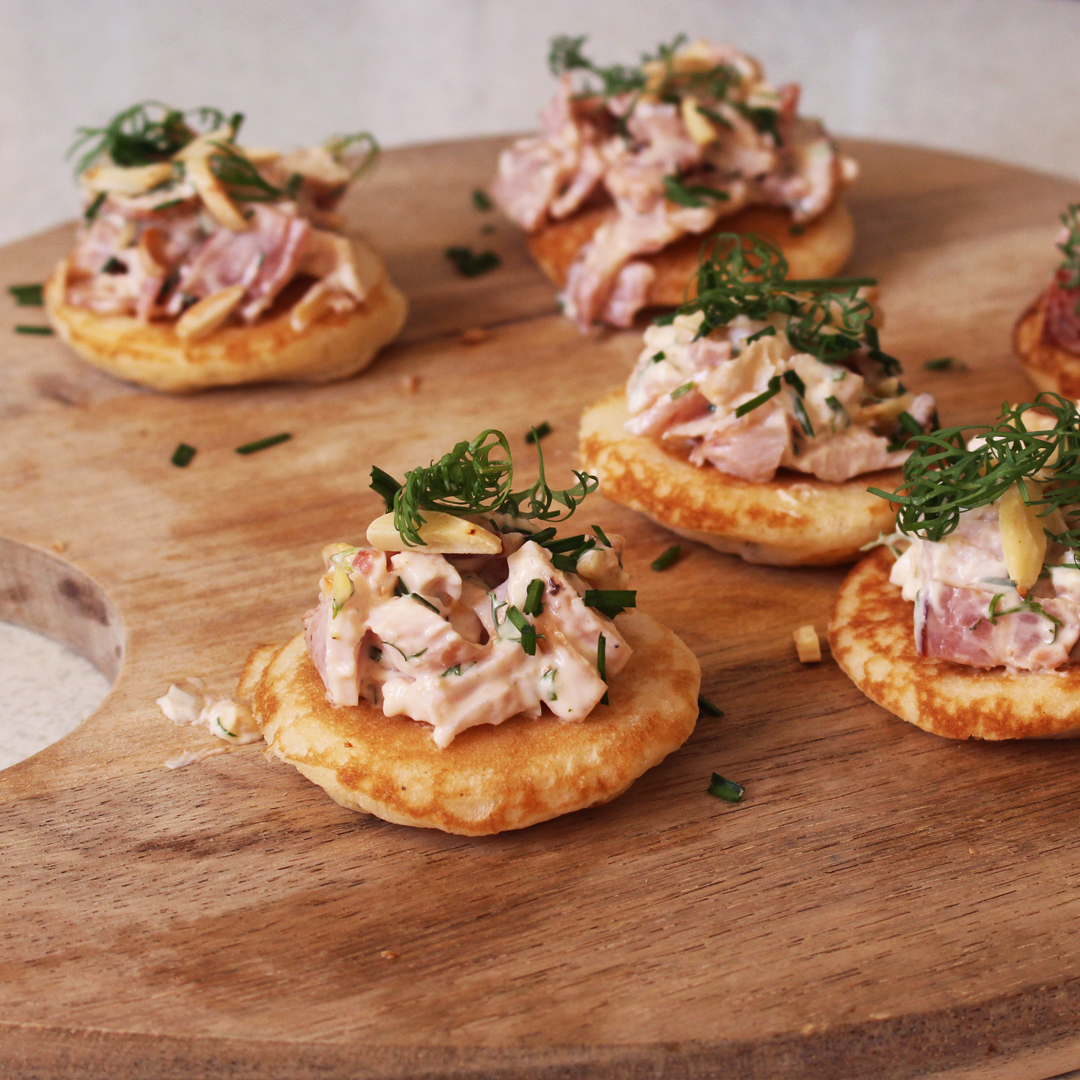 Bacon, Dill and Smoked Chicken Bilinis - Bacon