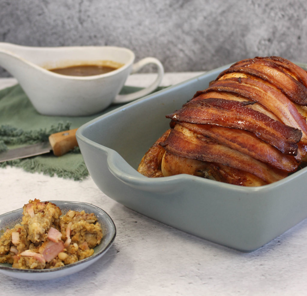 Bacon Wrapped Roast Chicken with Pork, Sage and Pistachio Stuffing - Pork Mince