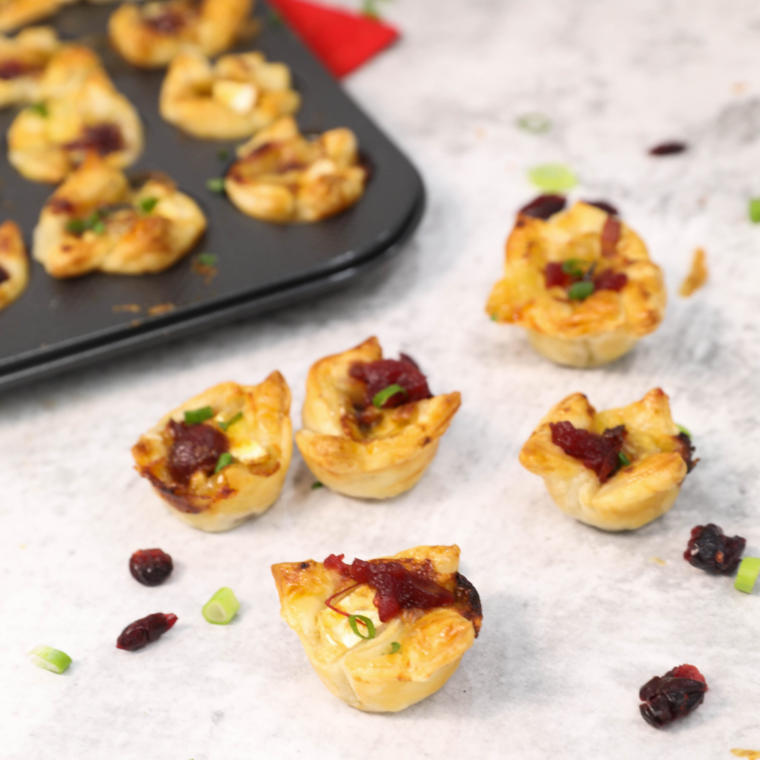 Savory Bacon, Cranberry & Brie Tartlets