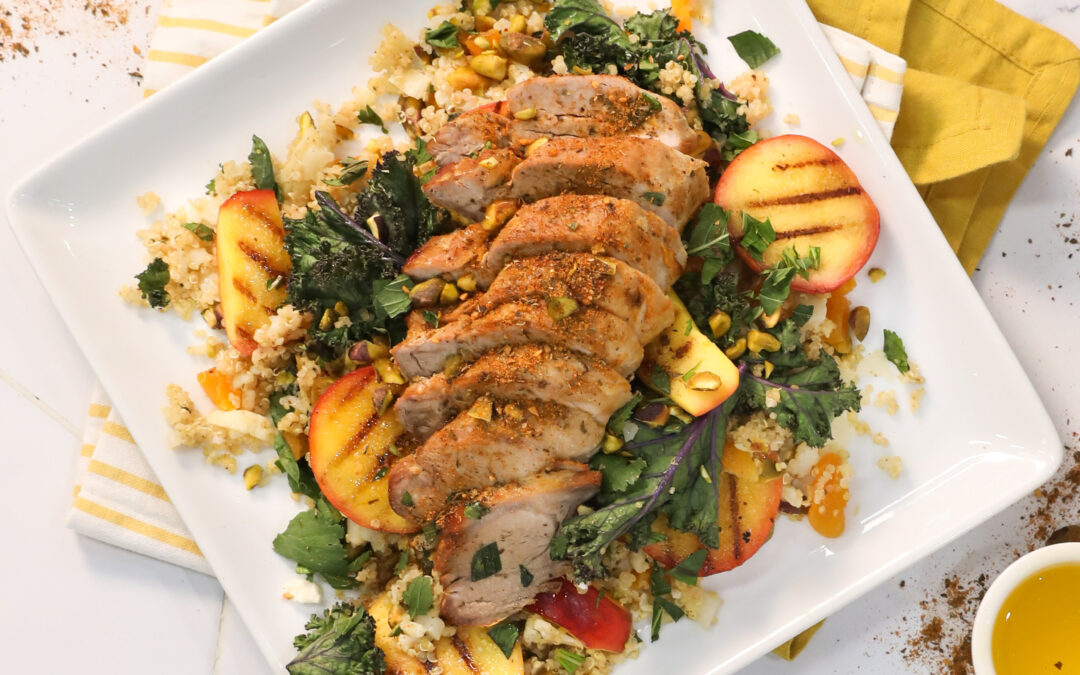 Harissa Spiced Pork with Middle Eastern Cauliflower Quinoa Salad
