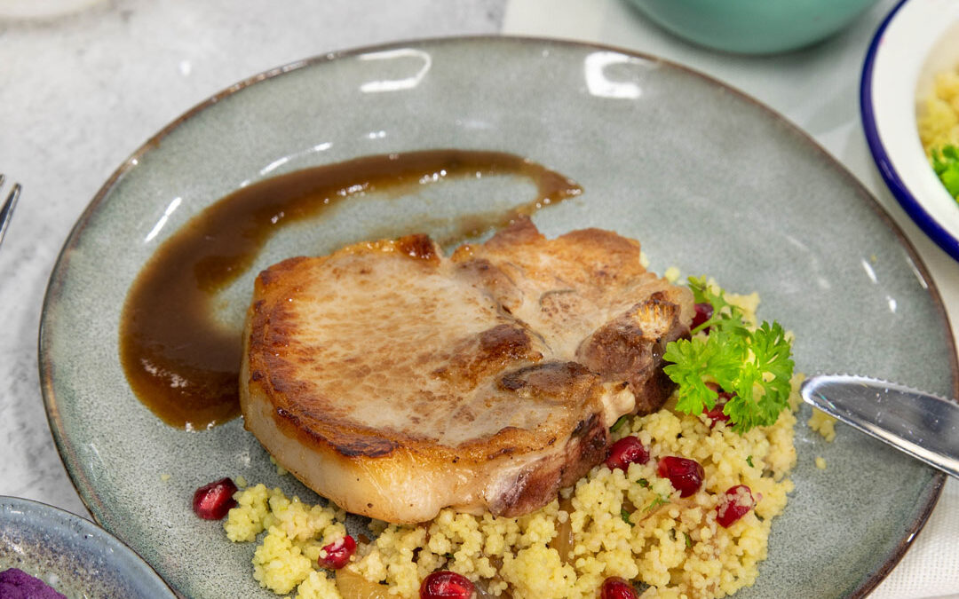 Pork Chops with Coriander and Pomegranate Cous Cous