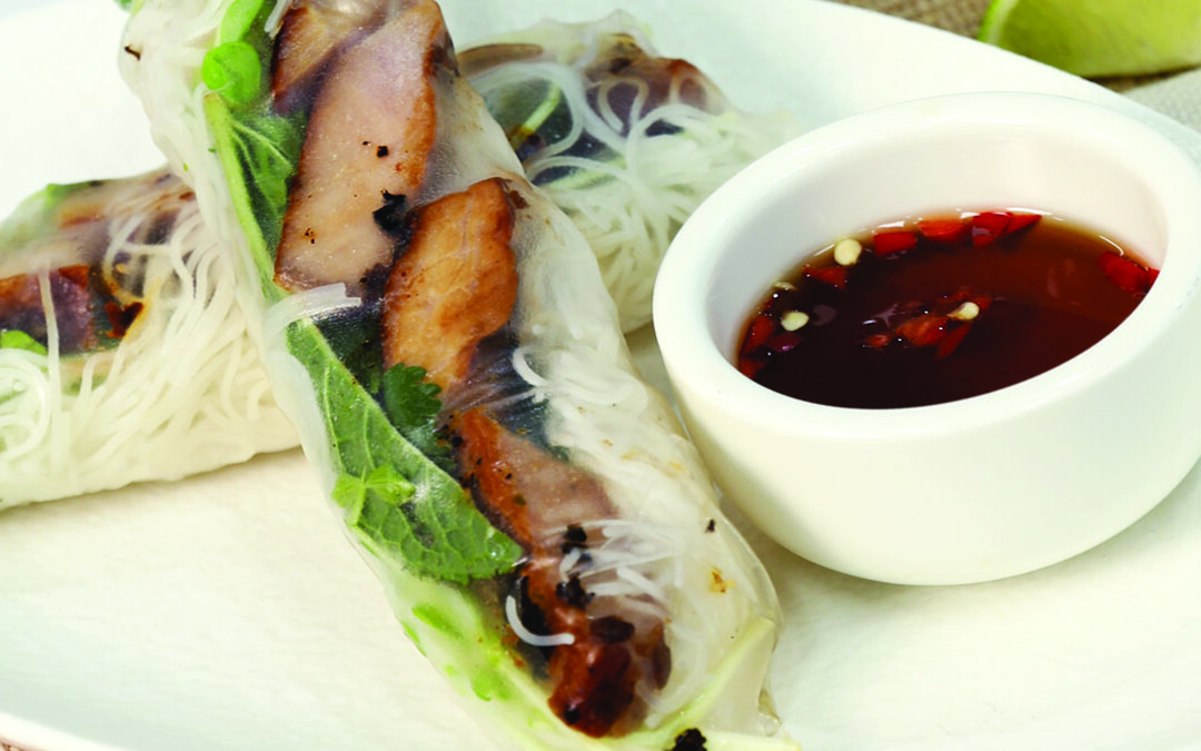 Vietnamese Pork Rice Paper Rolls with Nuoc Cham dipping sauce