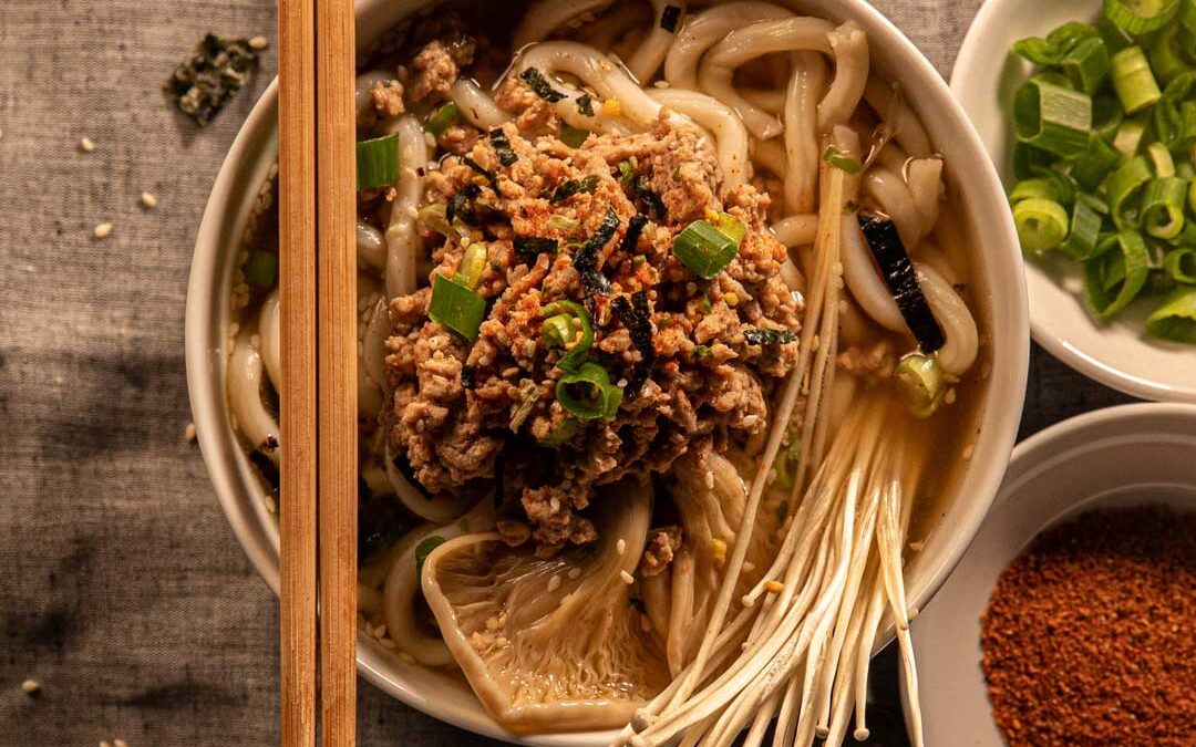 Pork & Mushroom Udon Noodle Soup