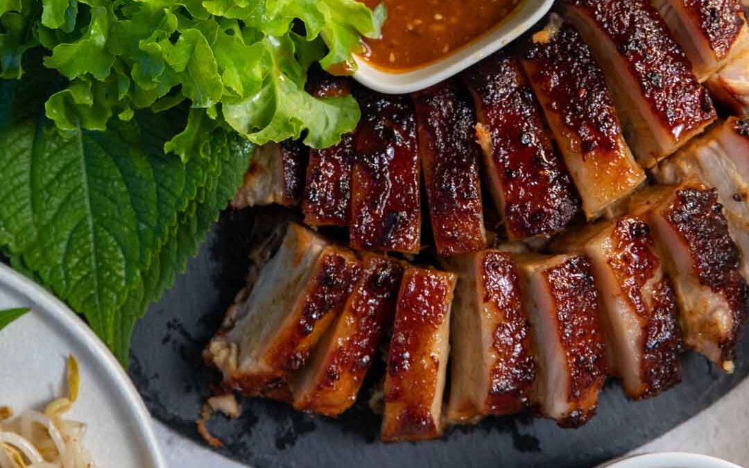 Sticky Korean Pork Belly Bossam Wrap