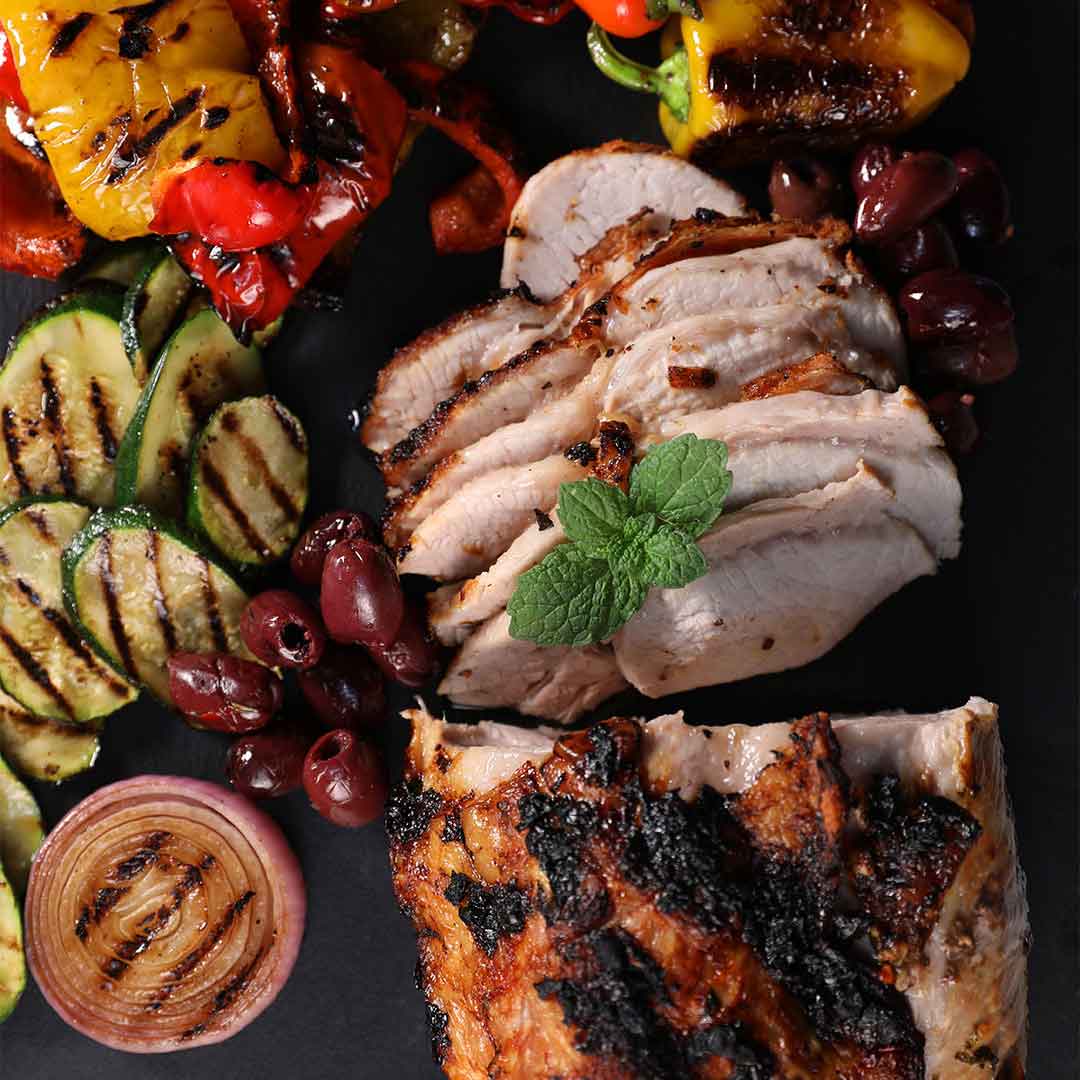 SunPork Fresh Foods - Greek Style Pork Loin & Grilled Vegetables Family Platter